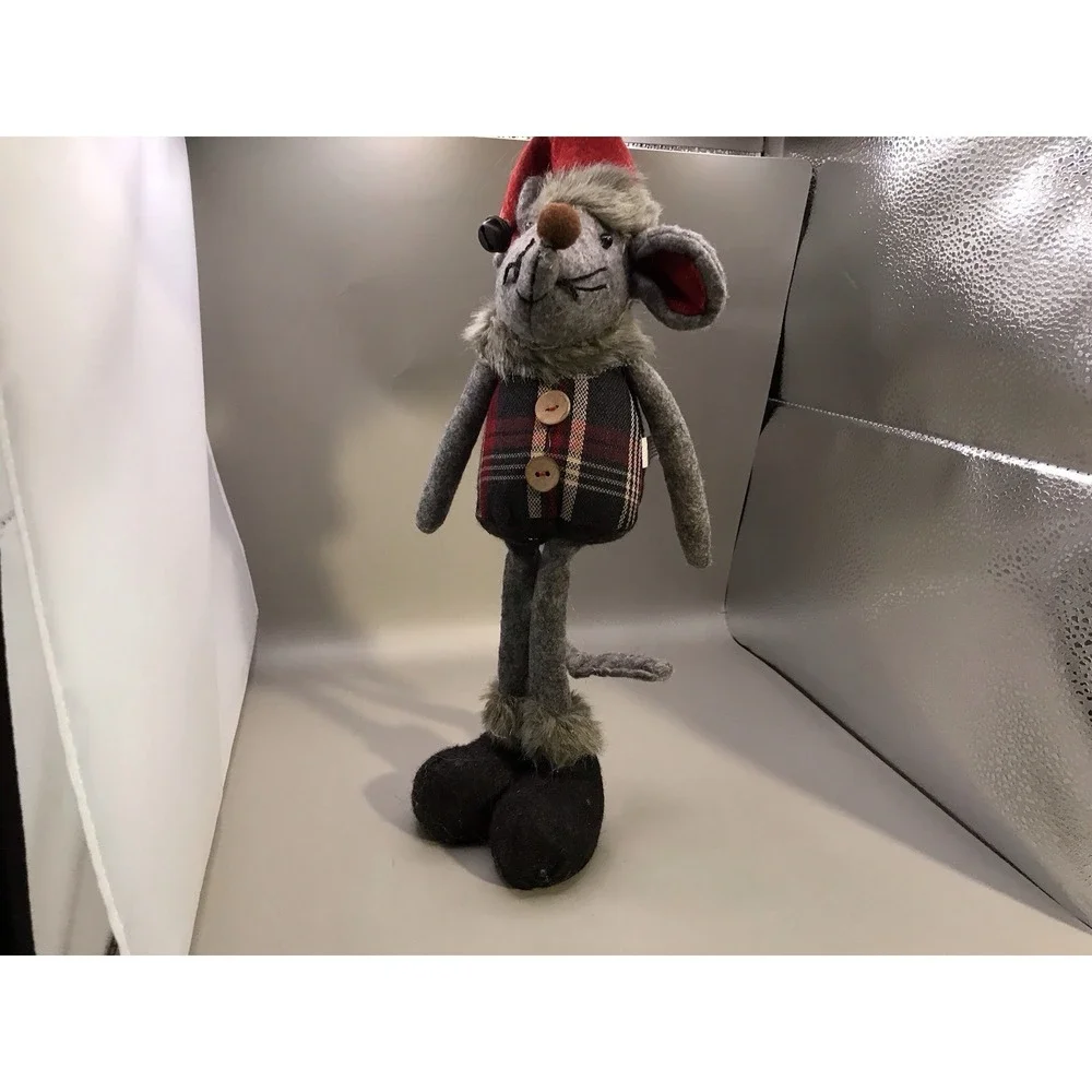 Cute Christmas Mouse ‎ Wearing A Plaid Vest And Santa Hat